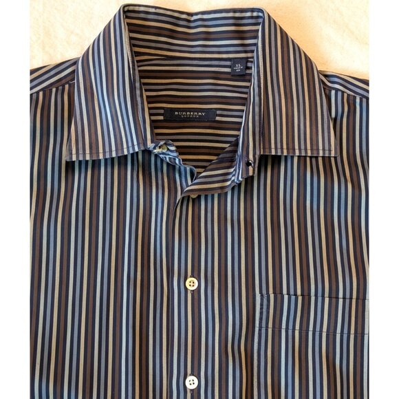 Burberry VTG Y2K Mens Striped 100% Cotton Long Sleeve Button Up Size XL USA Made - Picture 2 of 9